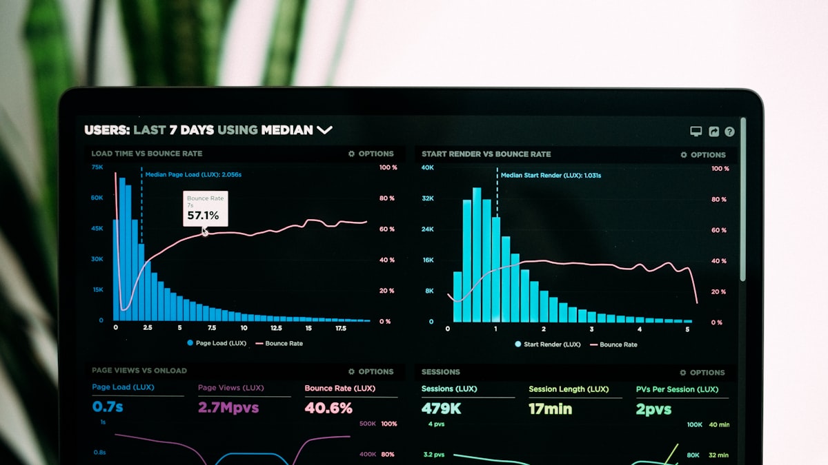 Performance-Analysediagramme auf einem Laptop-Bildschirm